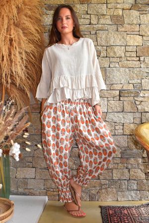 Daughter Of Ibiza Indira Shirring Cuff Pant Marigold & Jade 